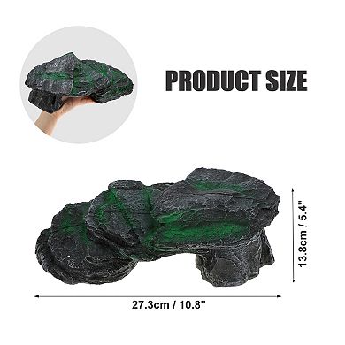 Turtle Basking Platform Resin Tortoise Rock Aquarium Ornament 10.8"x5.4"x3.6" Black Green