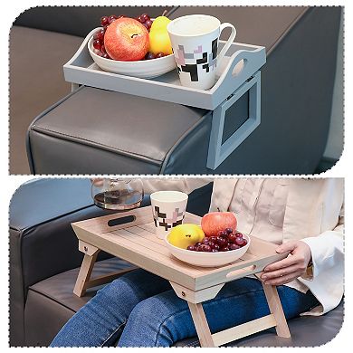 Breakfast Tray Table With Folding Legs Laptop Snack Desk, Brown 2 Pcs