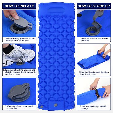 Inflatable Sleeping Pad 76"x24" Ultralight Waterproof Sleeping Mat With Pillow For Camping, Blue