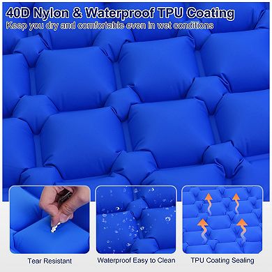 Inflatable Sleeping Pad 76"x24" Ultralight Waterproof Sleeping Mat With Pillow For Camping, Blue
