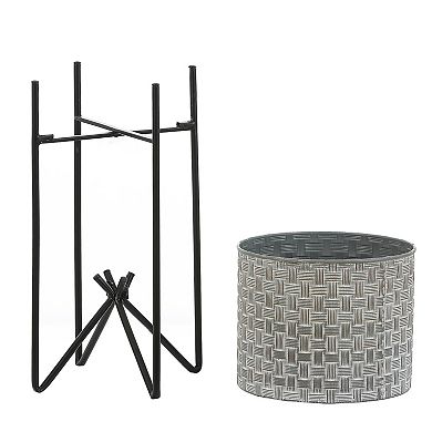 LuxenHome Set Of 2 Gray And Black Metal Cachepot Planters With Stands