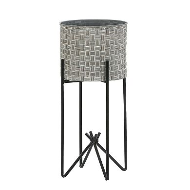 LuxenHome Set Of 2 Gray And Black Metal Cachepot Planters With Stands