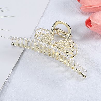 Hair Clip Classic Faux Pearl Hair Clip Cute Hair Accessories For Women 4.33" Gold Tone