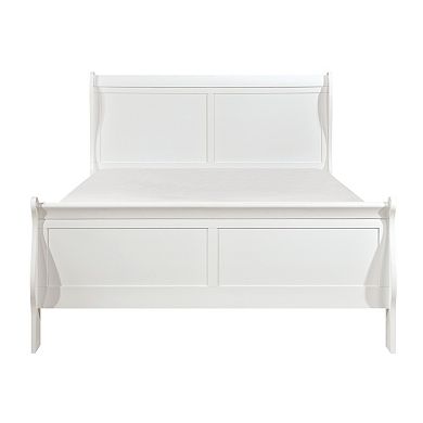Vele Full Size Bed With Panel Headboard, Classic White Solid Wood Finish