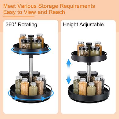 Organizer, 2 Tier Rotating Spice Rack Organizer With Turntable Height Adjustable For Pantry Cabinet