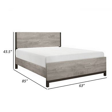 Deena Queen Bed, Painted Metal Finished Accents, Light Gray Wood Frame