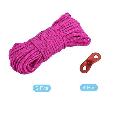 49.2ft 4mm Reflective Camping Guyline Rope Dark Pink 2pcs With Cord Adjusters 4pcs, 1 Set
