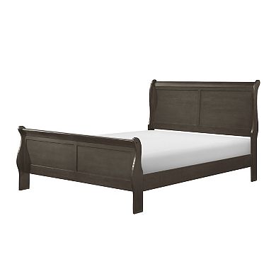 Vele Queen Size Bed With Panel Headboard, Sleigh Design, Gray Wood Finish
