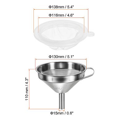 5.1" Diameter Stainless Steel Kitchen Funnel With 400 Mesh Strainer