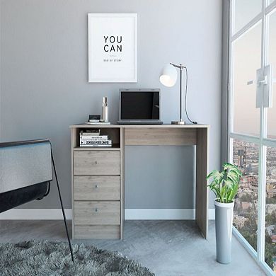 Naples Computer Desk With Three Drawers And Open Storage Cabinet