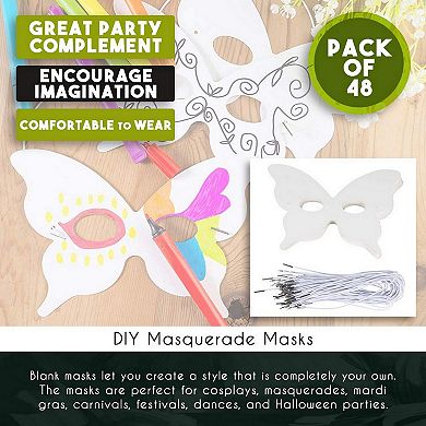 48x Mardi Gras Blank Butterfly Masks For Masquerade Party Costume Decoration Diy