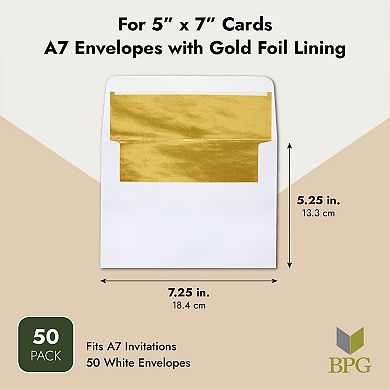 50-pack White A7 Gold Foil Lined Greeting  Banquets Invitation Envelopes 5"x 7"