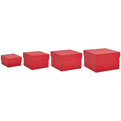 4 Pack Square Nesting Gift Boxes, Decorative Boxes With Lids In 4 Sizes, Red