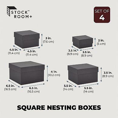 4 Pack Square Nesting Gift Boxes, Decorative Boxes With Lids In 4 Sizes, Black