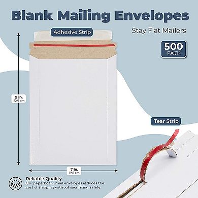 500 Pack 7x9 Rigid Mailers, 450 Gsm Self Adhesive Stay Flat Cardboard Envelopes