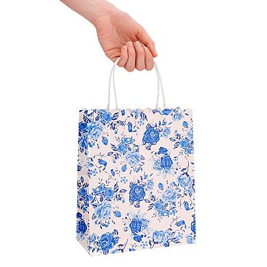 24 Pcs Medium Floral Paper Gift Bags With Handle For Birthday Party, 10x8x4 In