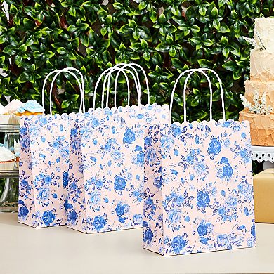 24 Pcs Medium Floral Paper Gift Bags With Handle For Birthday Party, 10x8x4 In