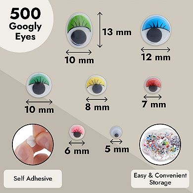 500 Pcs Googly Eyes Self Adhesive Wiggle Eye For Crafts With Case Assorted Sizes