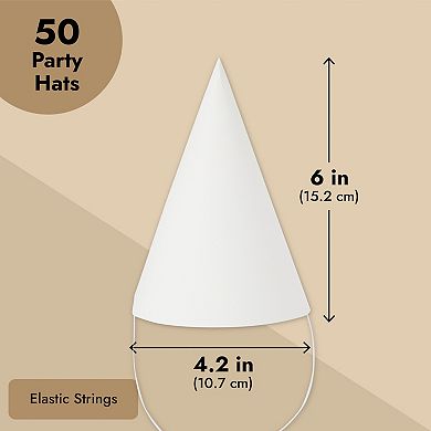 50 Pack White Party Hats For Birthday Supplies, Cone Hat For Crafts, 6 In