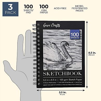 3-pack Art Sketchbook, Spiral Bound Notebook With Acid Free Paper, 5.5 X 8.5"