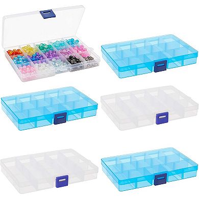 6 Pack  Plastic Bead Organizer Container, Earring Storage With Divider, 7x4x1 In