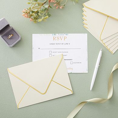 50 Pack 5x7 Ivory Envelopes For Wedding Invitations, A7 For Mailing, Gold Foil