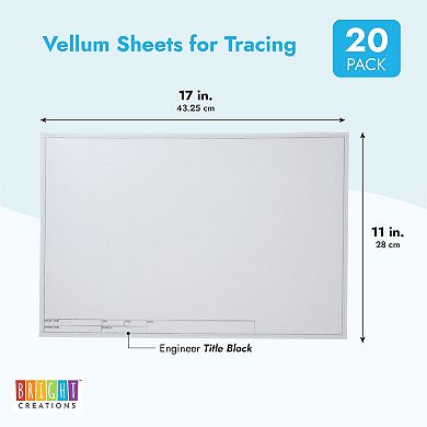 20 Sheets Architectural Vellum Paper With Engineer Title Block, 11x17"