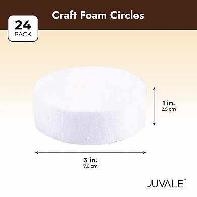 24 Pack Foam Circles For Crafts, 3 Inch Round Polystyrene Discs (1" Thick)