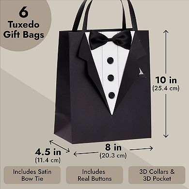 6 Pack Gift Bags With 3d Tuxedo Design , For Bachelor Birthday, 8x4.5x10"