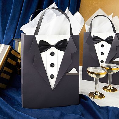 6 Pack Gift Bags With 3d Tuxedo Design , For Bachelor Birthday, 8x4.5x10"