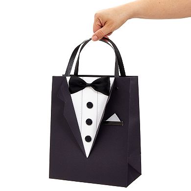 6 Pack Gift Bags With 3d Tuxedo Design , For Bachelor Birthday, 8x4.5x10"