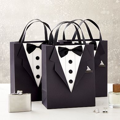 6 Pack Gift Bags With 3d Tuxedo Design , For Bachelor Birthday, 8x4.5x10"