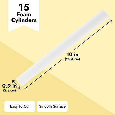15x Foam Cylinder For Diy Crafts Art Modeling, White, 0.9 X 10 Inches