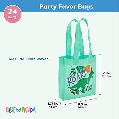 24-pack Reusable Small Teal Dinosaur Gift Bag With Handles, 6.5x7x1.8 In