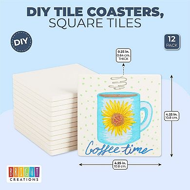 Blank Ceramic Tiles For Crafts, Diy Coasters, Unglazed (white, 4.25 In, 12 Pack)