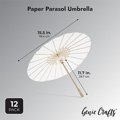 12-pack White Paper Umbrella Parasols For Diy Crafts, Decor, & Wedding 15.5" Dia