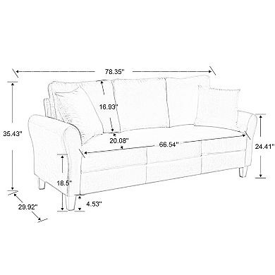 F.c Design Modern Velvet Couch, 78" Width Living Room, 3 Seater Sofa With Plastic Legs & 2 Pillows