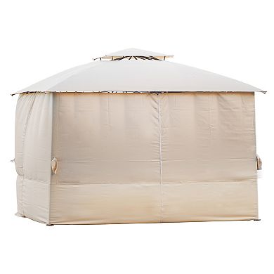 F.C Design Double Tiered Grill Canopy: Outdoor BBQ Gazebo Tent with UV Protection, Beige