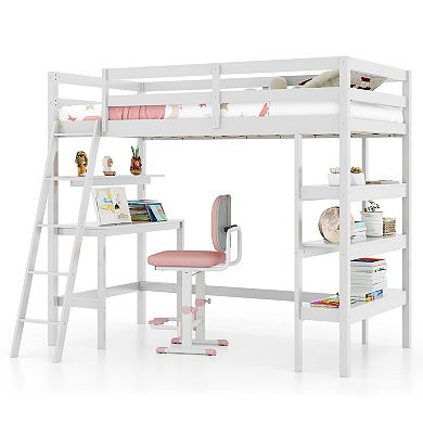 Loft Bed With Desk And Bookshelves For Kids And Teens