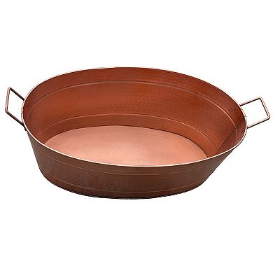 Thea Oval Shape Hammered Texture Metal Tub With 2 Side Handles, Copper