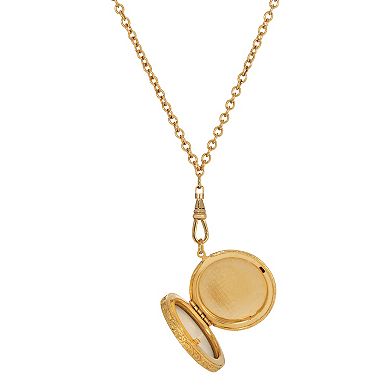 1928 Gold Tone Glass Stone Cameo Locket Pendant Necklace