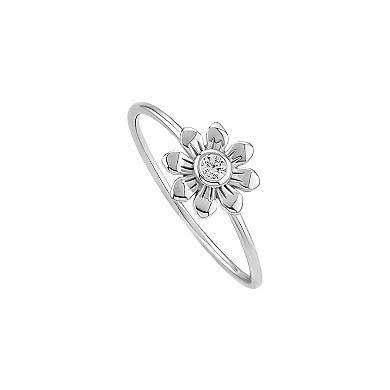 PRIMROSE Sterling Silver Round Cubic Zirconia Polished Flower Band Ring