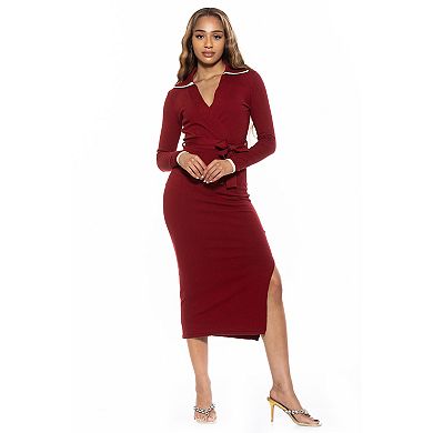 Women's ALEXIA ADMOR Tatiana Knit Collar Surplice Midi Dress