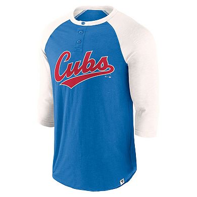 Men's Fanatics Royal/Cream Chicago Cubs Historical Win 3/4-Sleeve Henley T-Shirt