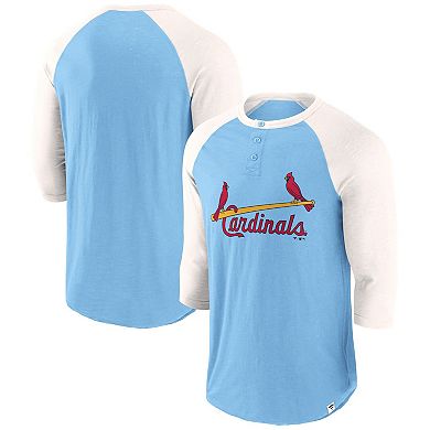 Men's Fanatics Light Blue/Cream St. Louis Cardinals Historical Win 3/4-Sleeve Henley T-Shirt