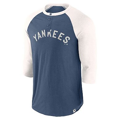 Men's Fanatics Navy/Cream New York Yankees Historical Win 3/4-Sleeve Henley T-Shirt