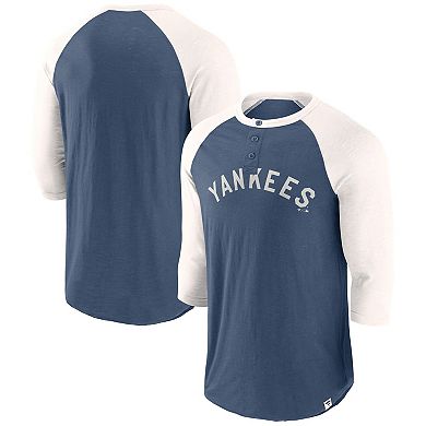 Men's Fanatics Navy/Cream New York Yankees Historical Win 3/4-Sleeve Henley T-Shirt