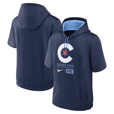 Men's Nike Navy Chicago Cubs City Connect Color Block Short Sleeve Pullover Hoodie