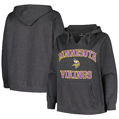 Women's Fanatics Branded Charcoal Minnesota Vikings Plus Size Heart and Soul V-Neck Pullover Hoodie