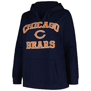 Women's Fanatics Branded Navy Chicago Bears Plus Size Heart and Soul V-Neck Pullover Hoodie